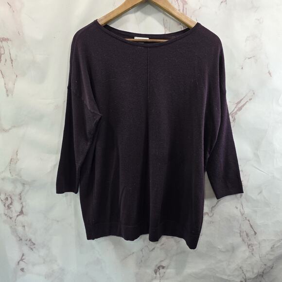 J Jill Sweater Womens Medium P Purple Eggplant Merino Wool Seam Lightweight - Picture 1 of 11